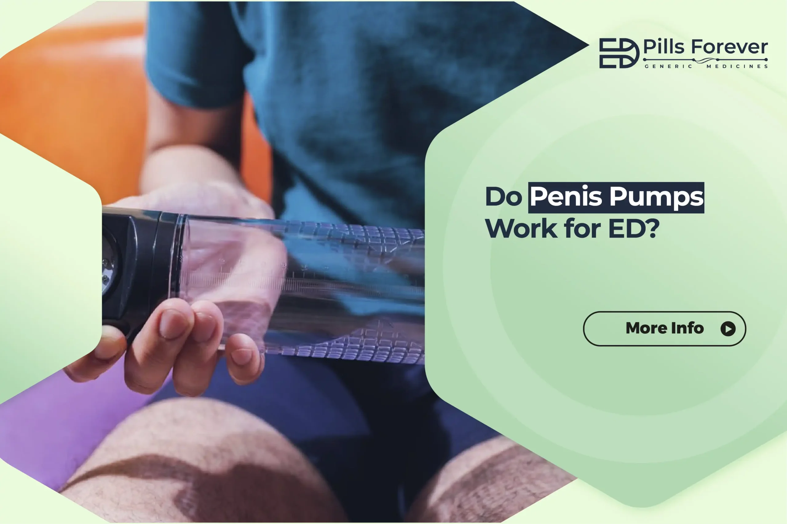 Man holding a penis pump for erectile dysfunction treatment EdPills Forever banner asking 'Do Penis Pumps Work for ED?