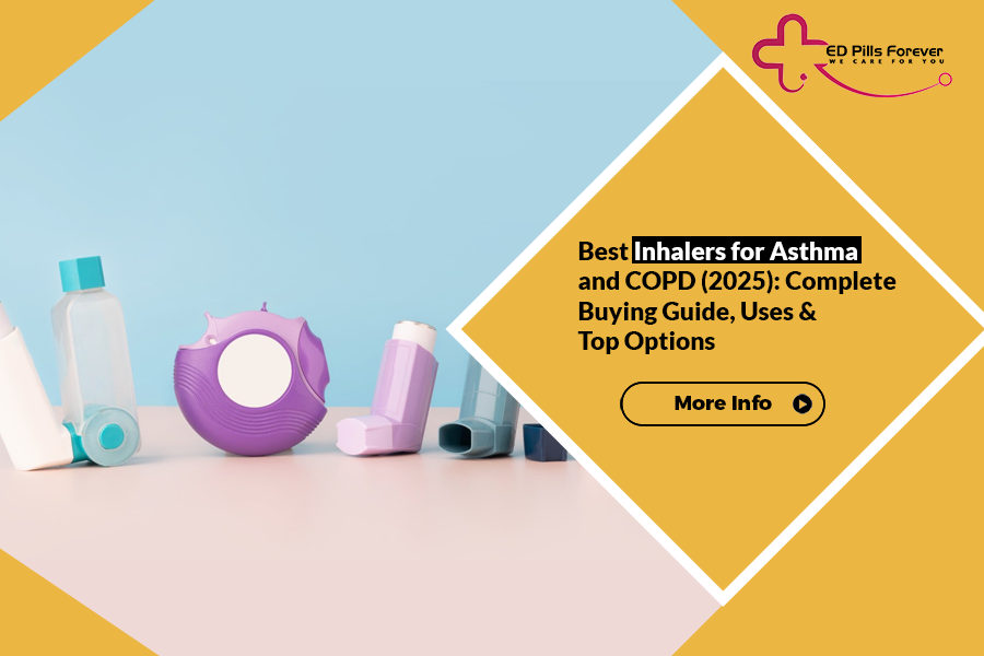 Various inhalers used for asthma and COPD.