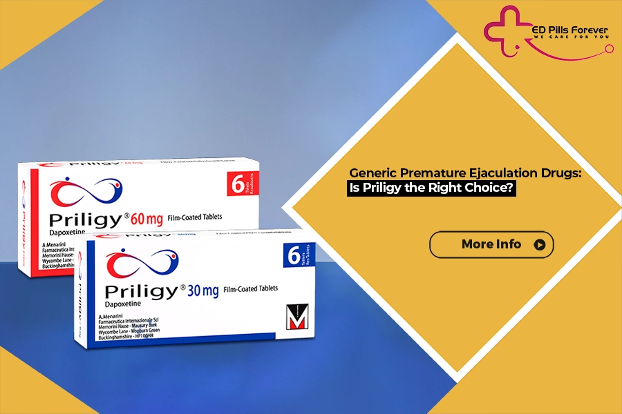 Priligy tablet for premature ejaculation treatment with dapoxetine dosage information displayed on packaging