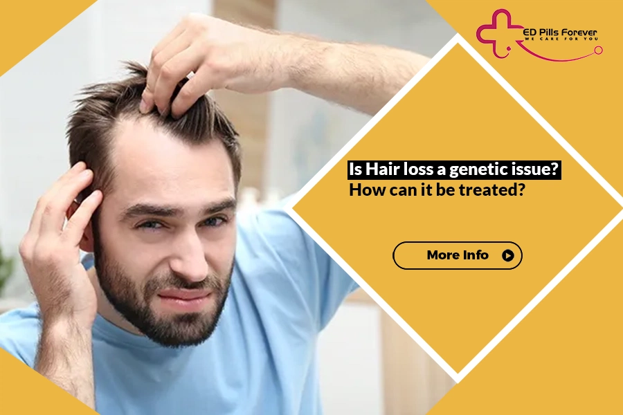 Man checking hair loss on scalp with concern