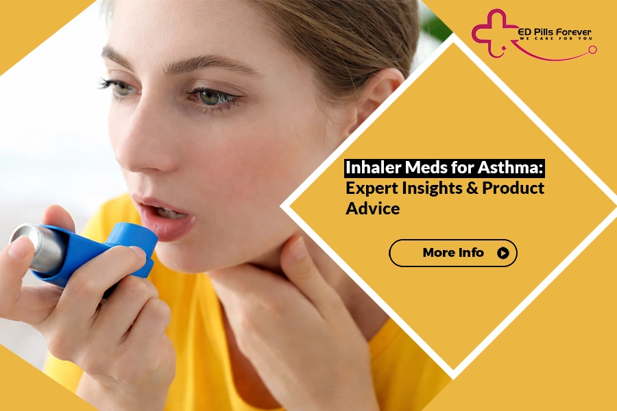 A woman using a blue asthma inhaler — expert guide to inhaler meds for asthma management