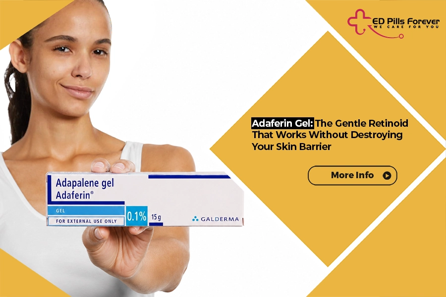 Woman holding Adapalene gel Adaferin box for adapalene gel for acne treatment