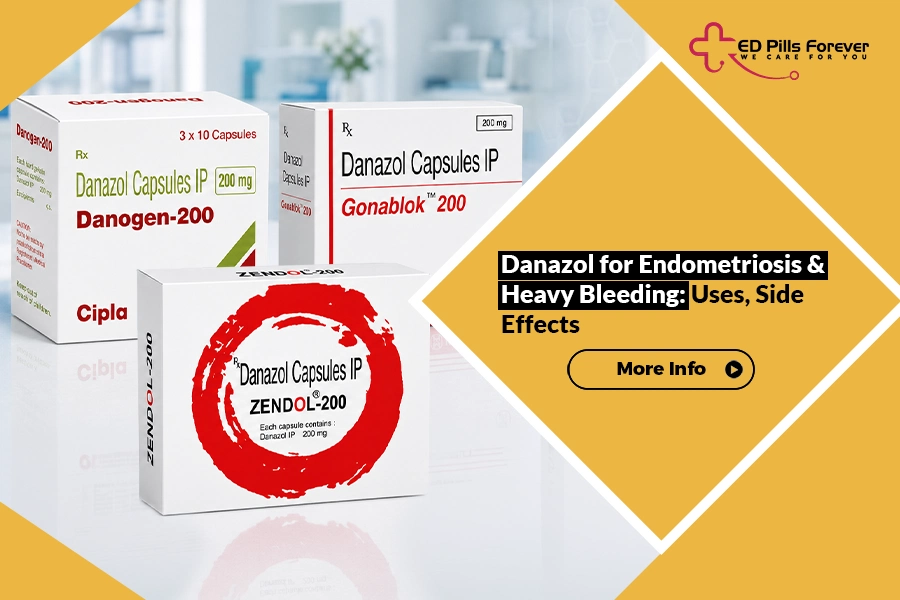 Danazol capsules used for treating endometriosis and heavy menstrual bleeding showing uses and side effects