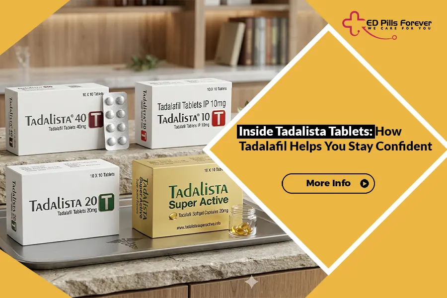 Tadalista Tablets image showing different tadalafil dosage options including Tadalista 10mg, 20mg and 40mg.