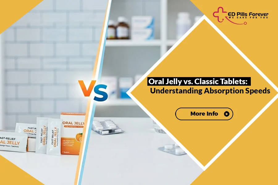 Oral jelly sachets versus classic tablet packs on a table