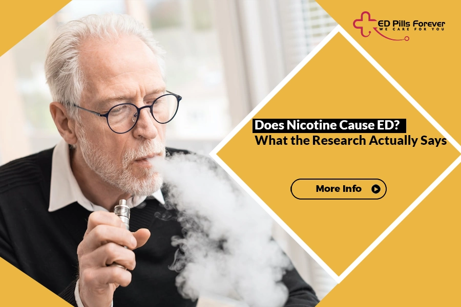 Does nicotine cause erectile dysfunction? Older man vaping while exploring nicotine’s effects on blood flow and erectile health